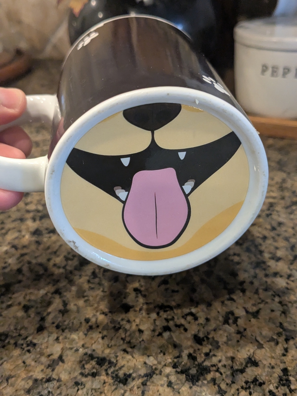 Source Unknown Black Ceramic Mug with Pink Tongue Dog Face